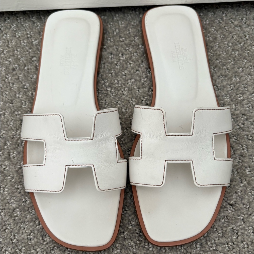 Authentic Hermes Oran White Slide Sandals 36